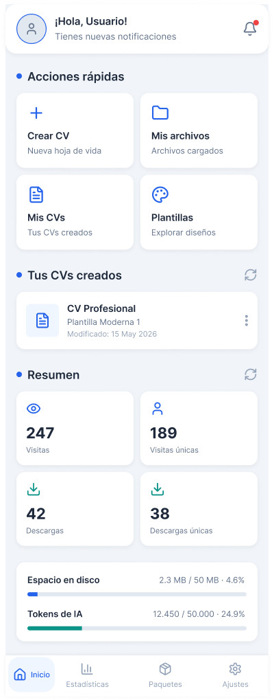 Pantalla principal de la app Gridxum
